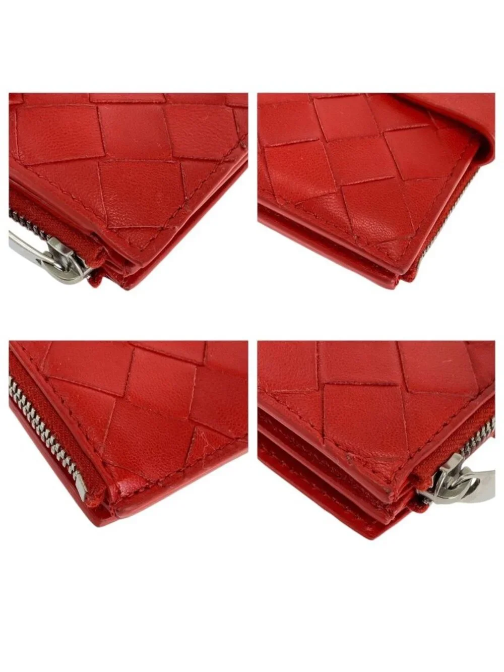 Bottega Veneta Maxi Intrecciato Red Leather Fold Wallet Compact